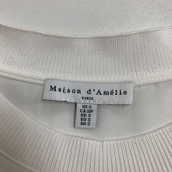 Maison D Amelie Tank Top Women S Small White Slightly Sheer Ruffle Sleeves Shirt - Picture 7 of 11